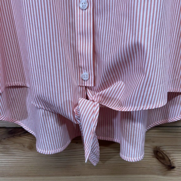 Chicos 3 XL Shirt Orange White Stripe Tie Waist Contrast Cuff Cotton B83 - Picture 4 of 11